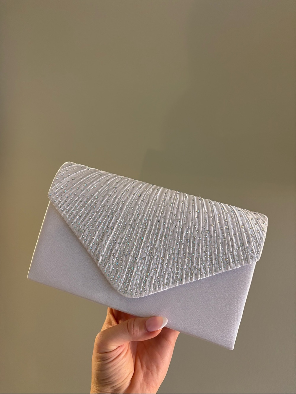 Elegant White Bridal Beaded Envelope Clutch